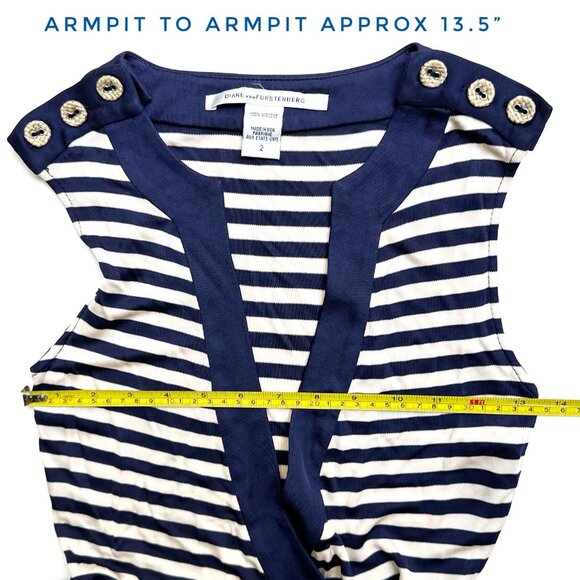 Diane Von Furstenberg | Navy and White Striped Wrap Dress - Picture 12 of 13